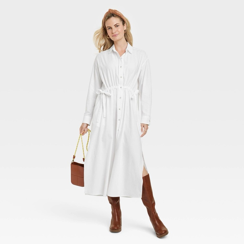 NWT Women's Long Sleeve Cinch Waist Maxi Shirtdress - Universal Thread